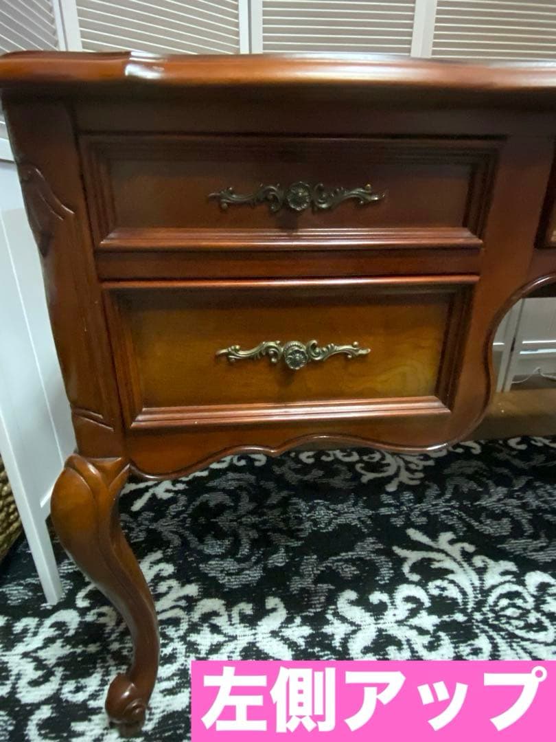 最高級♦️猫脚 彫刻 象嵌♦️希少 アンティーク プレジデント 両袖 デスク♦️送料込