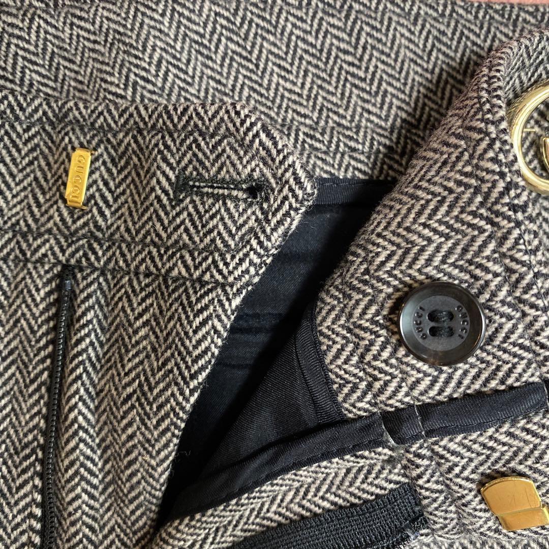 USED★GUCCI★ヘリンボーン柄パンツ★ガウチョパンツ★40★グッチパンツ