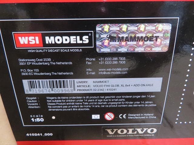 ミニカー WSI 1/50 Mammoet VOLVO FH4 GL 8x4 + 1ac