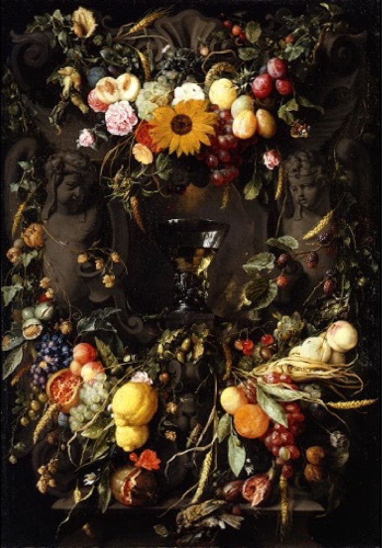 【稀少】絵画　アンティーク　額装　額縁　静物画　西洋　果物　花　ワイングラス