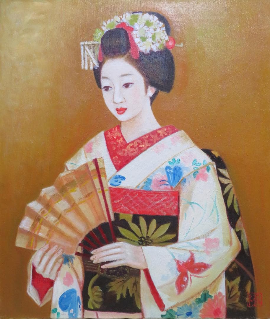 ◆　永井はる 「舞妓」 油彩　F１０号　東美会賞受賞　◆