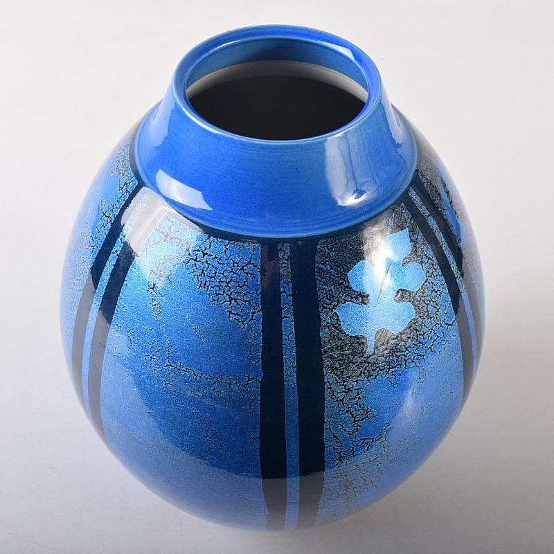 九谷焼　中田一於作　藍青釉裏銀彩　花瓶　共箱　M　R8735B