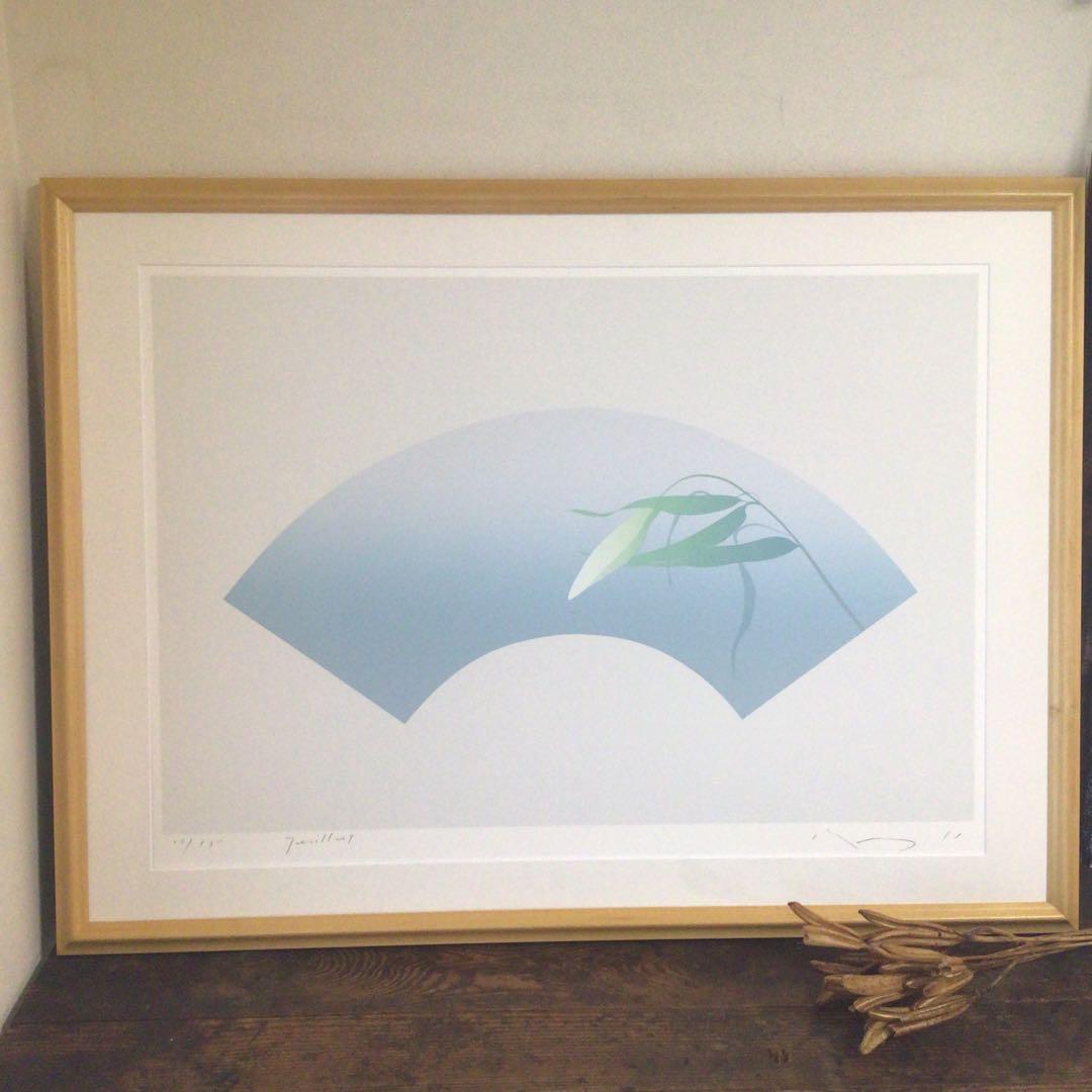 No1878額装　井上公三　シルクスクリーン「白い百合」紙箱付　美術品　送料無料