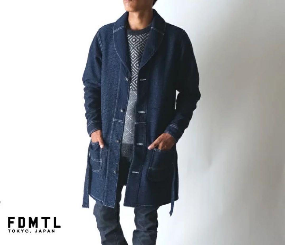 美品 刺子　FDMTLインディゴショールカラーデニムコート