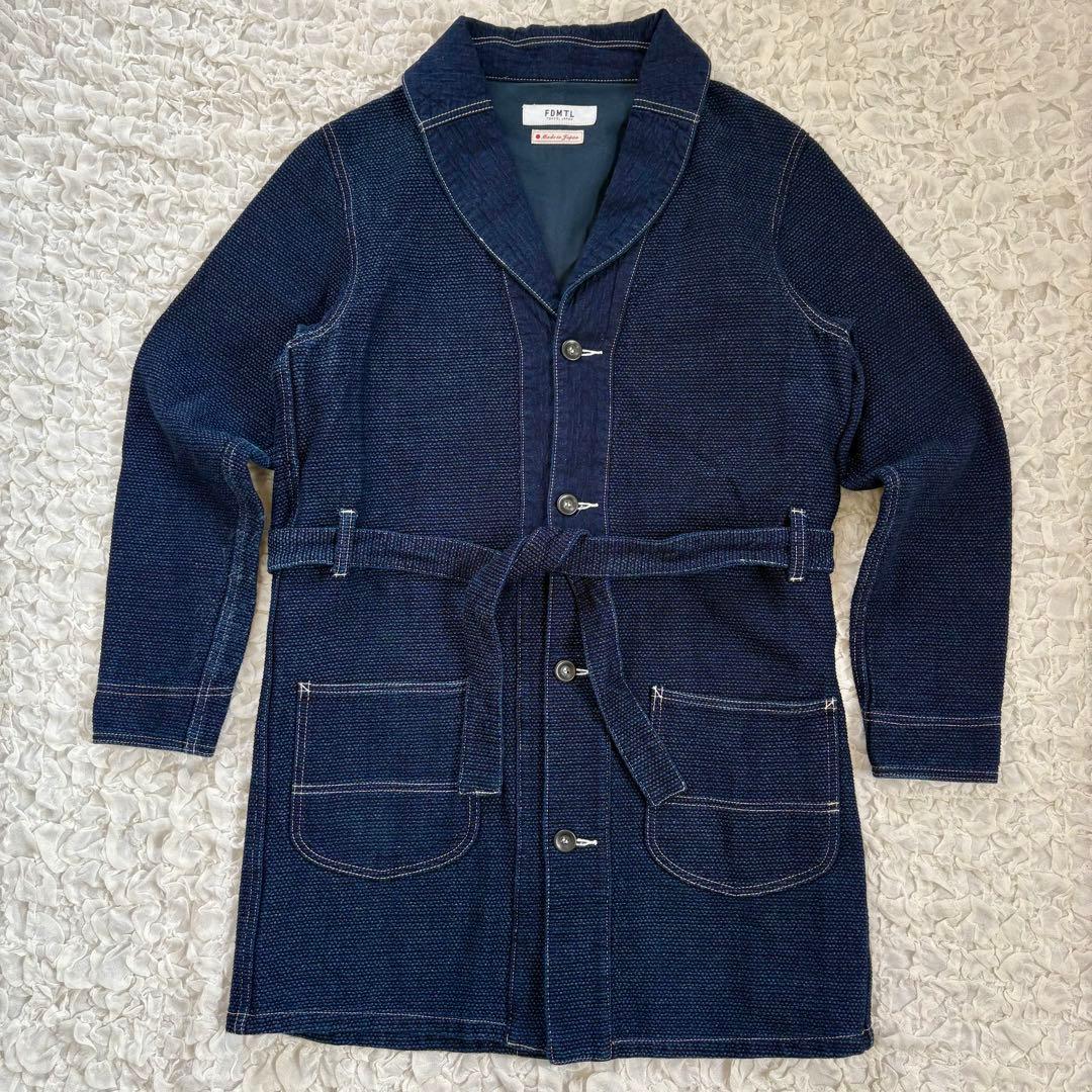 美品 刺子　FDMTLインディゴショールカラーデニムコート
