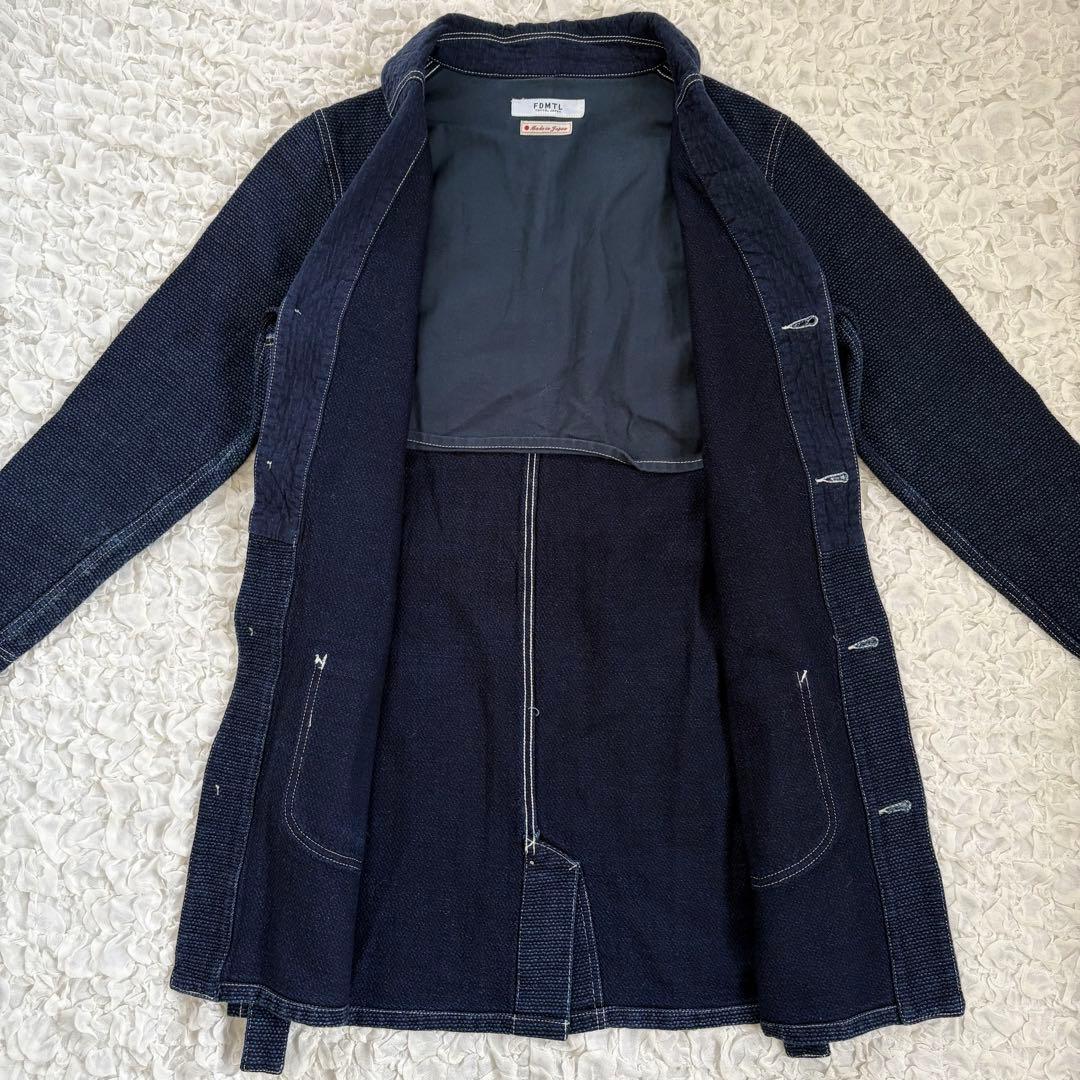 美品 刺子　FDMTLインディゴショールカラーデニムコート
