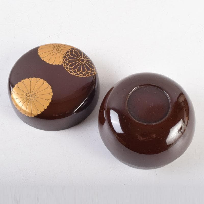 茶道具　御塗師　満田道志作　菊蒔絵　平棗　久田流家元極め箱　V　8771