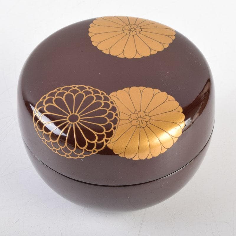 茶道具　御塗師　満田道志作　菊蒔絵　平棗　久田流家元極め箱　V　8771