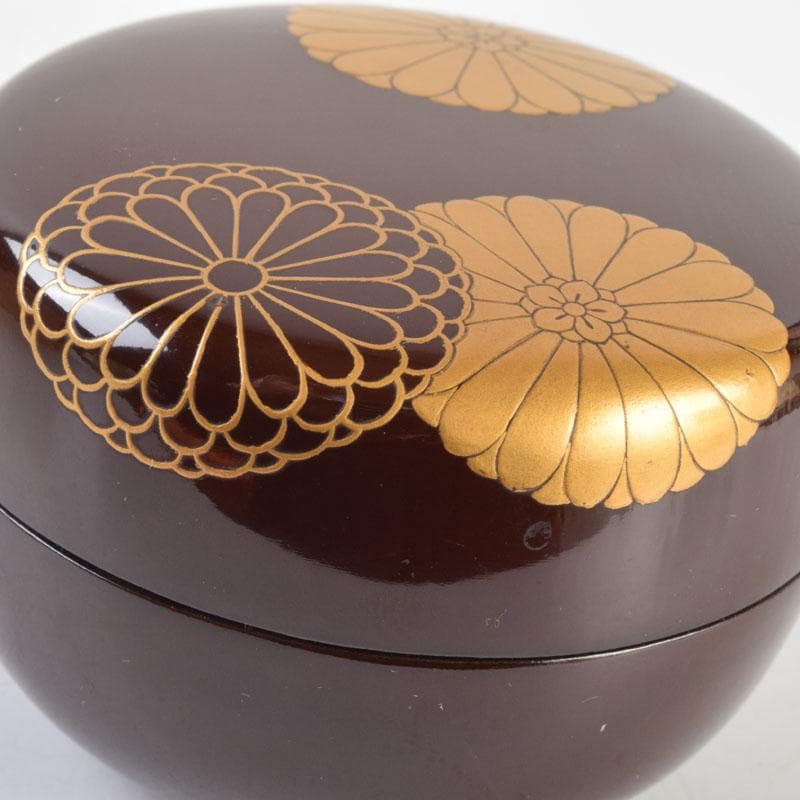 茶道具　御塗師　満田道志作　菊蒔絵　平棗　久田流家元極め箱　V　8771