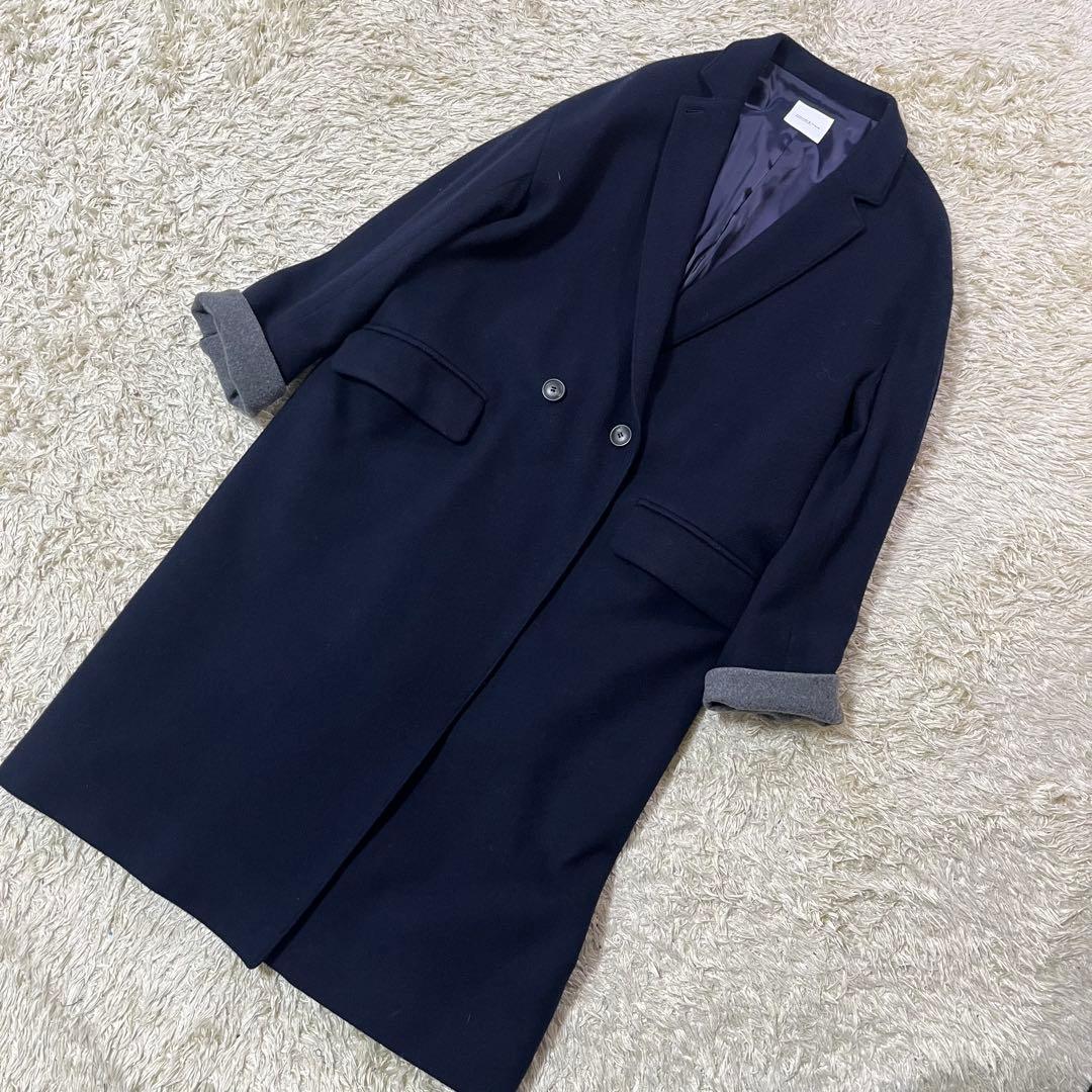 北欧 暮らしの道具店 3WAYアレンジ襟のかろやかチェスターコート ネイビー