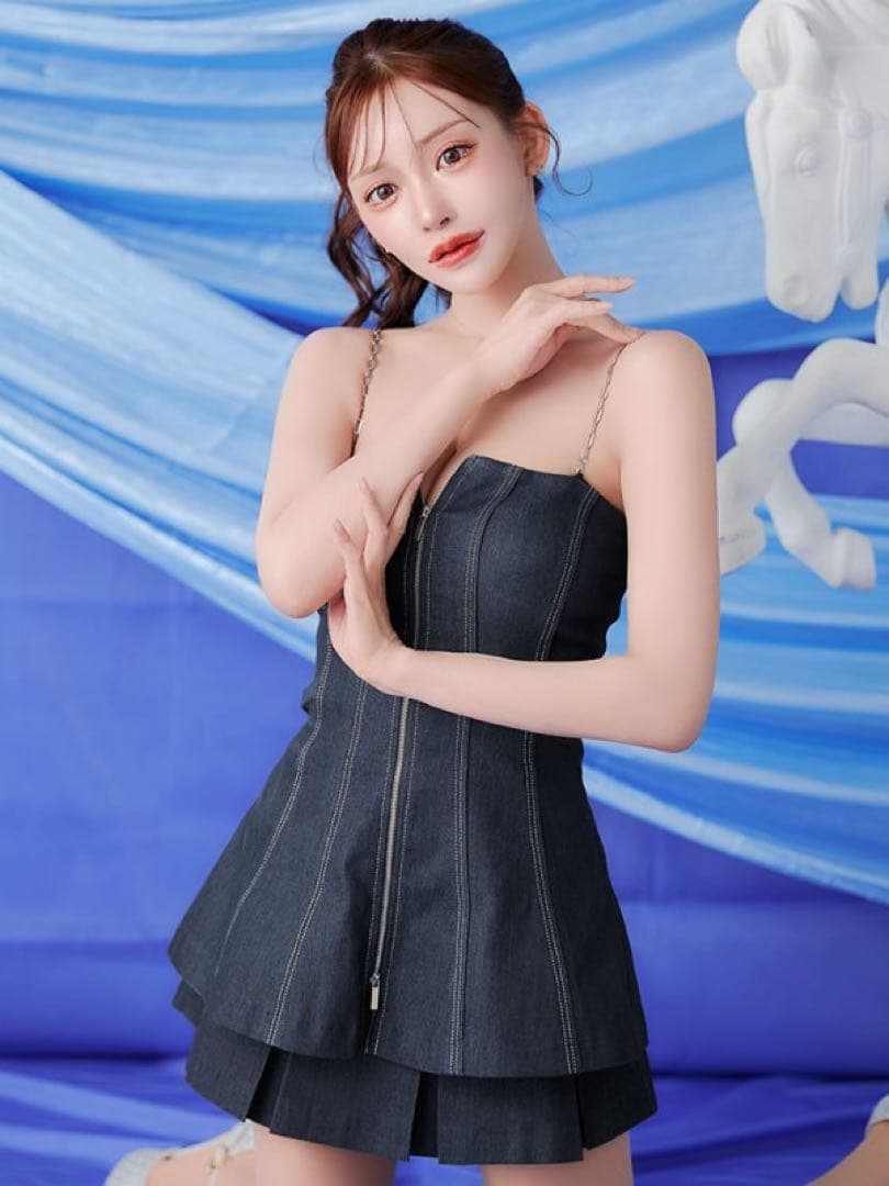 Micha 　　　デニムナイトドレス ジッパー付き フレア