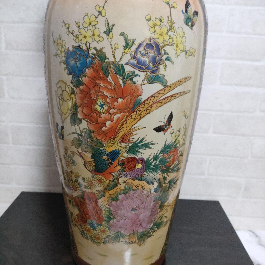 中国美術 大型飾り壺 双耳大花瓶 金彩 美人画 花鳥蝶 豪華爛漫 60cmサイズ