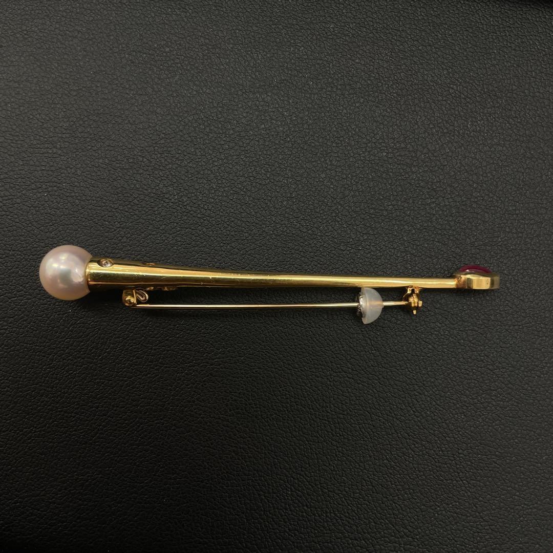18KT パールとルビーのブローチ