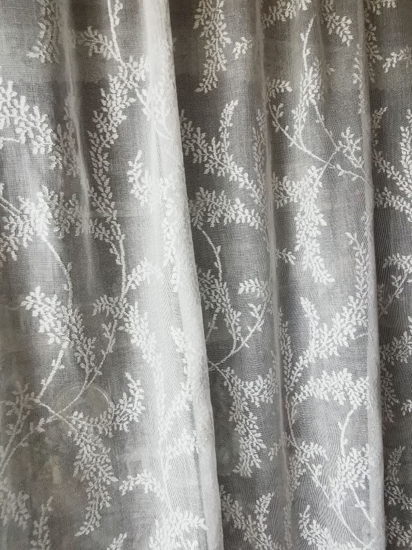 英国アンティーク ノッティンガムマドラスレース ミモザの花 幅広カーテンパネル