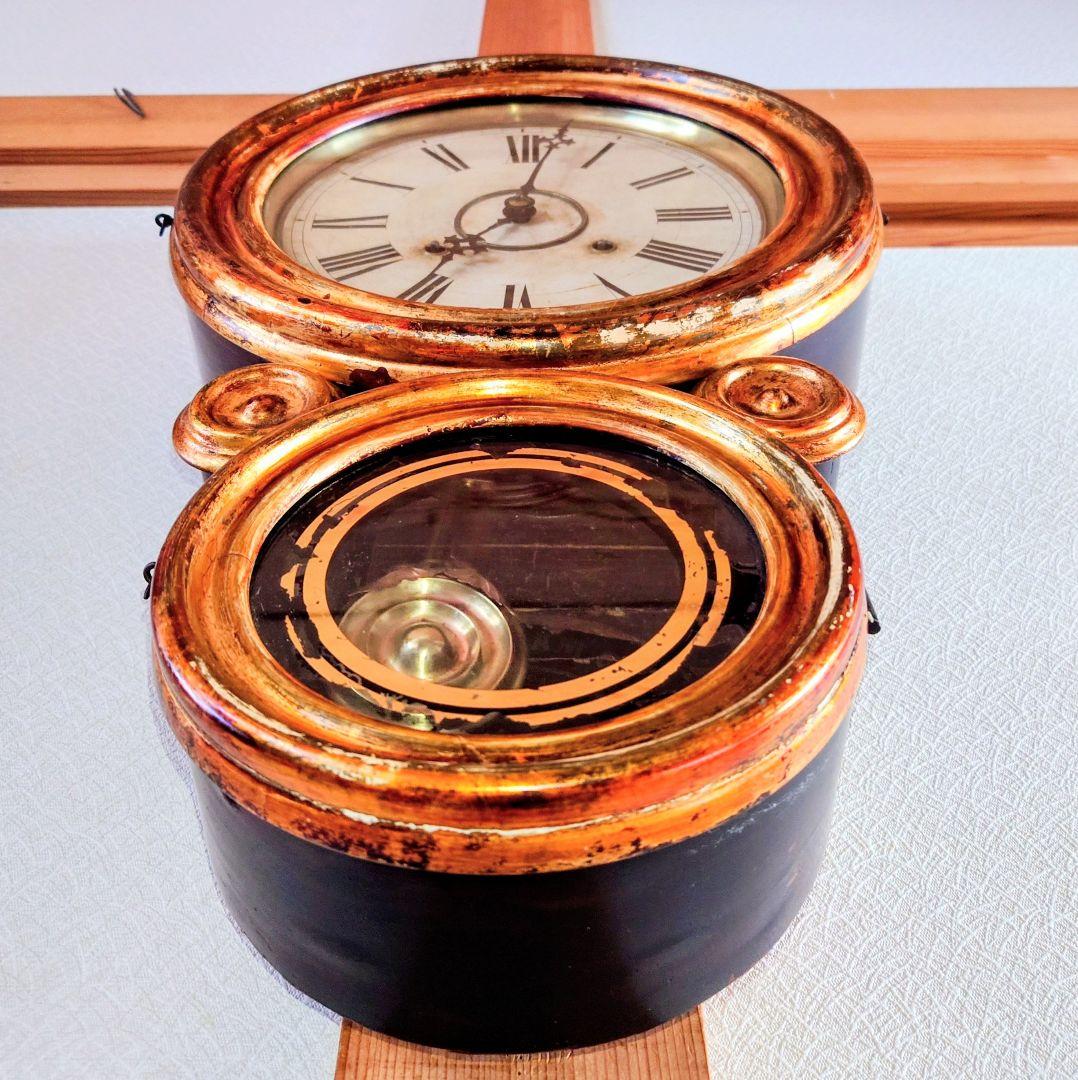 〈完動・美品〉E.INGRAHAM　金箔本四ツ丸達磨ゼンマイ振り子時計