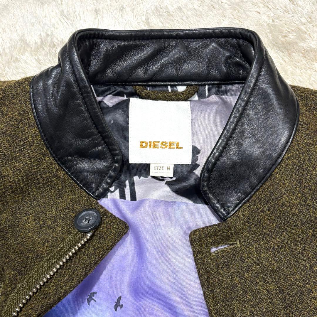 【美品】DIESEL ディーゼル 裏地アート総柄 ウールジャケット 襟レザー　M