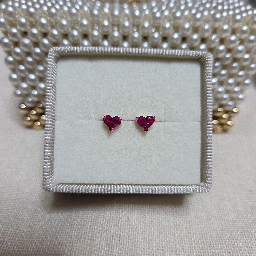 K10YG ルビー ハート ピアス