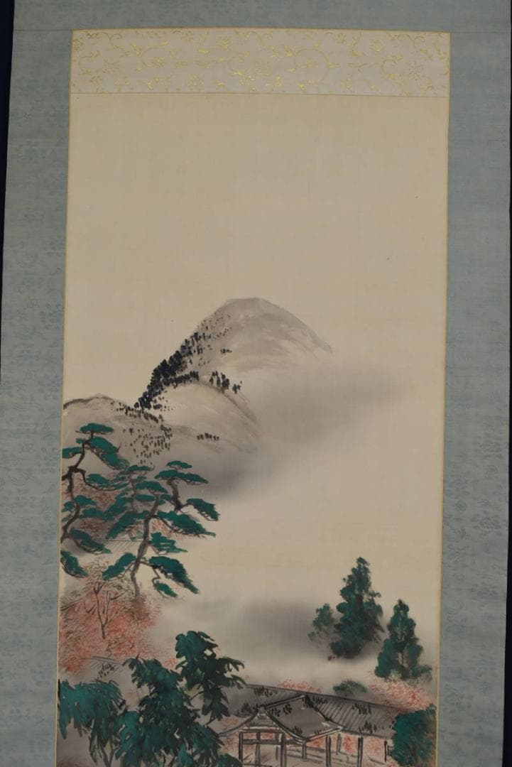 【真作】秋豊/通天橋紅葉之図/掛軸/名家伝来/AA-574