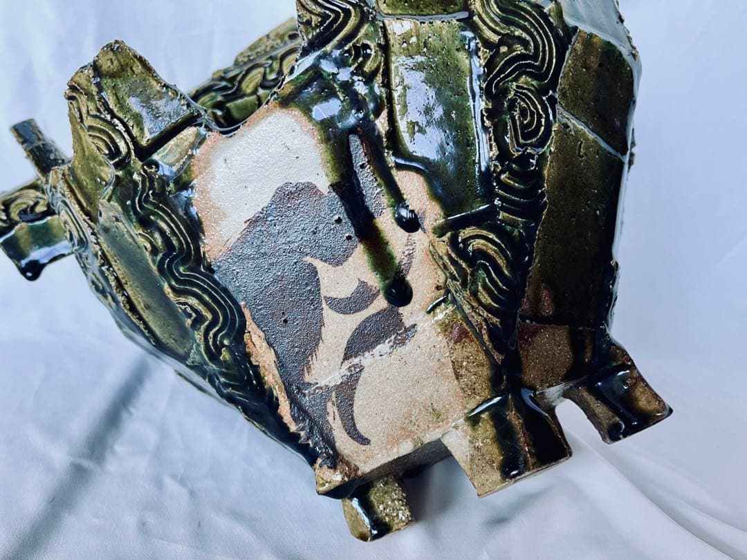 【未使用】高内秀剛 超大型作品 織部舟形 手鉢