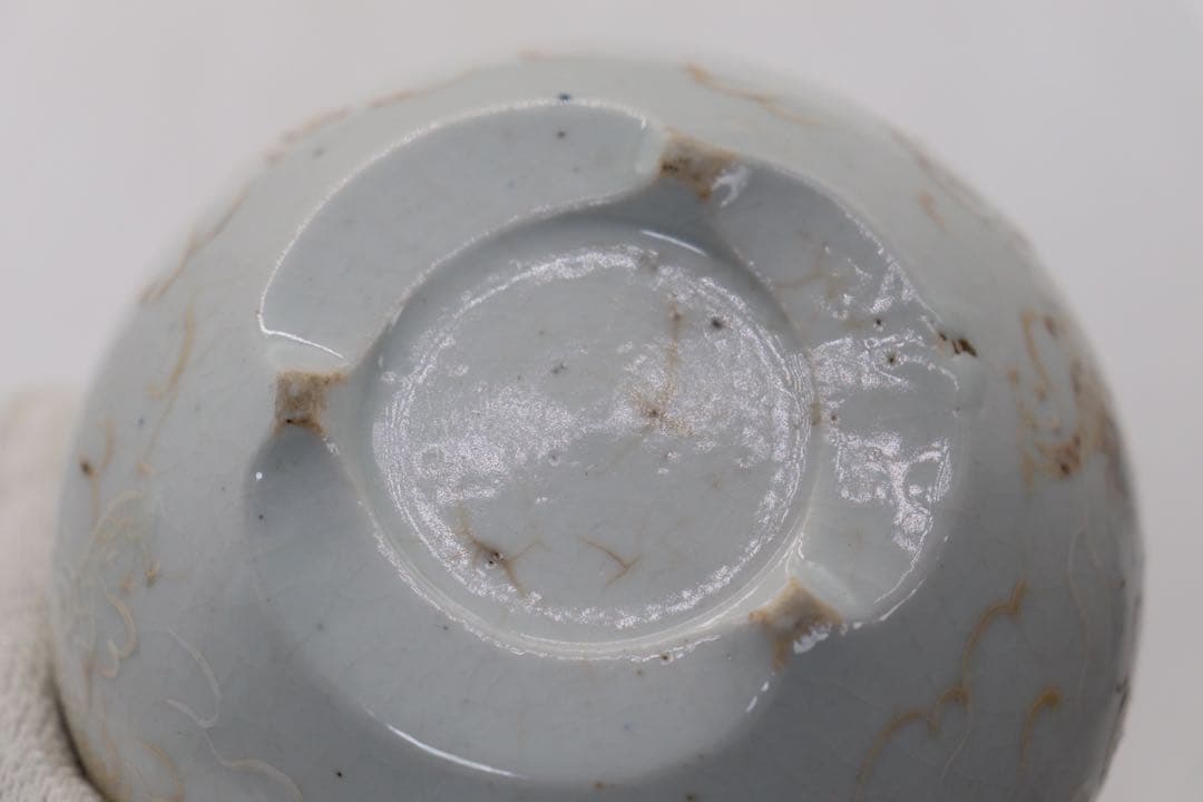 中国　明時代　白釉雙龍紋三足香炉　送料込み250107