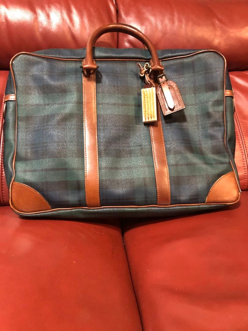 ラルフローレン ビジネスバッグ 緑のチェック柄