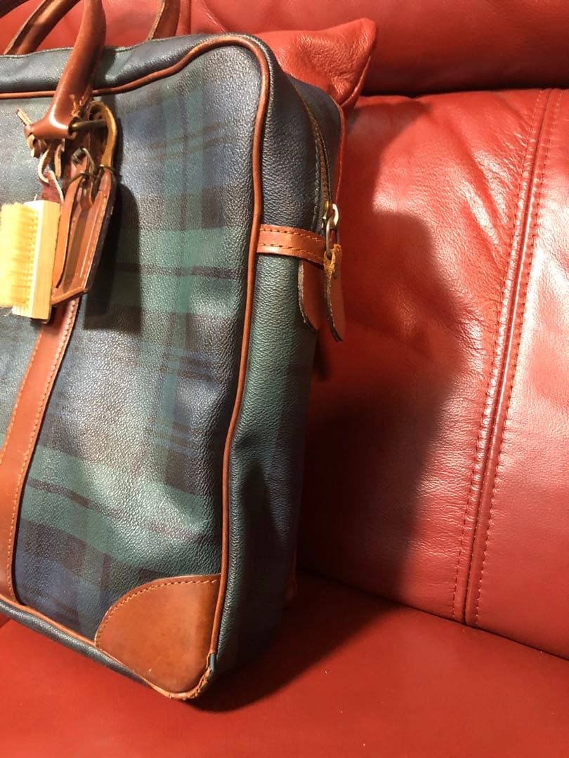 ラルフローレン ビジネスバッグ 緑のチェック柄