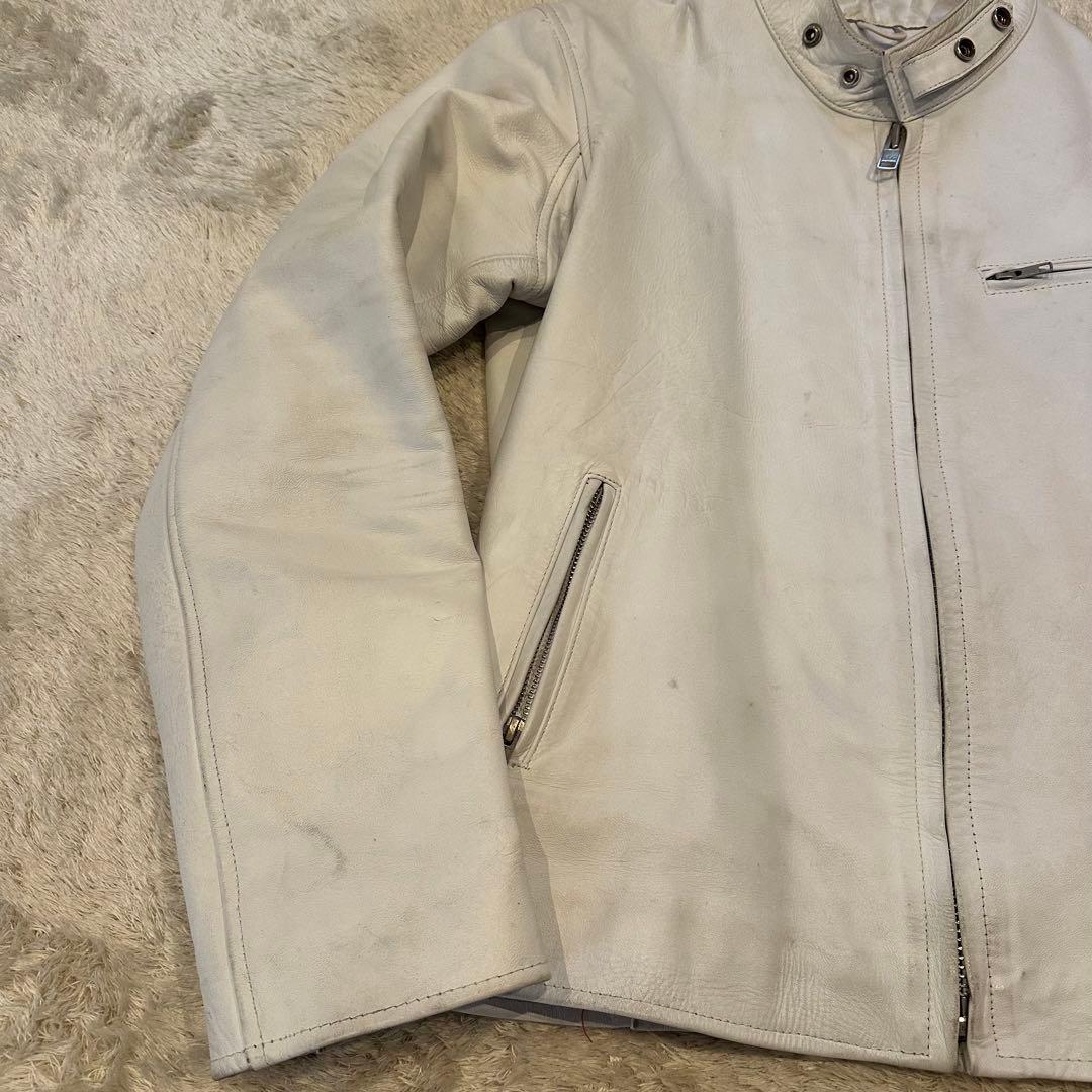 特大3L ホーンワークス　レザージャケット　シングル　ライダース　メンズ　白