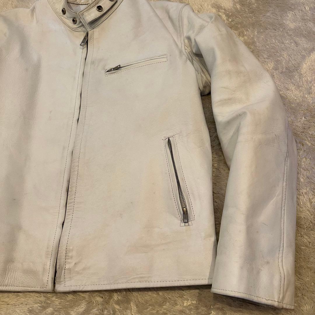 特大3L ホーンワークス　レザージャケット　シングル　ライダース　メンズ　白