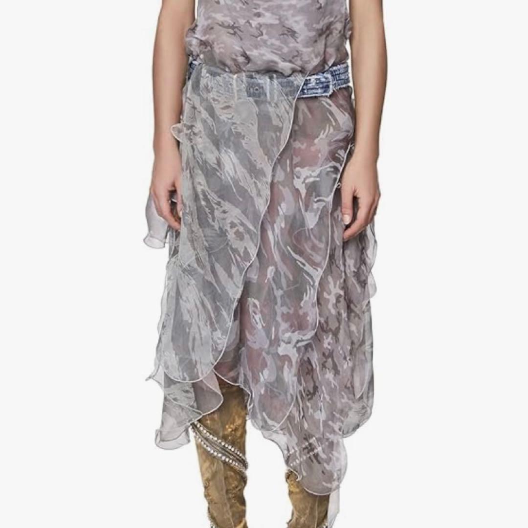 SIESEL カモフラージュ柄 フレアスカート デニムベルト付き
