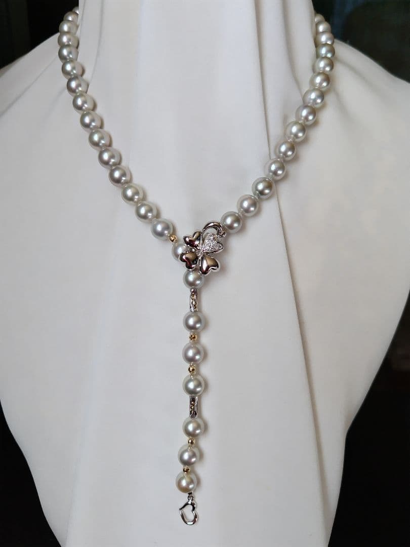 アコヤ真珠シルバーグレーの、3WAYネックレス