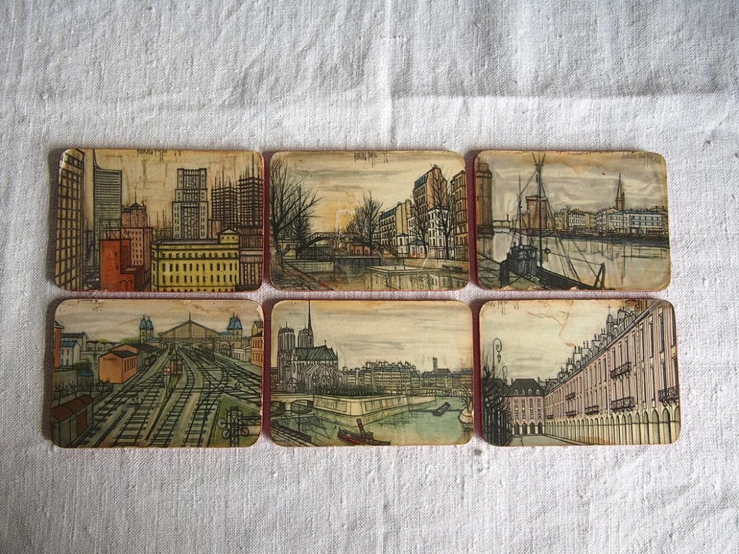 パリの画家ベルナール・ビュッフェのコースター6枚 ミッドセンチュリー /K319