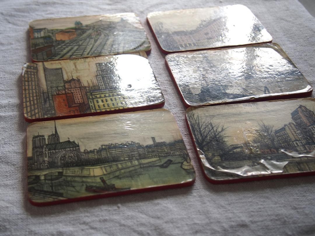 パリの画家ベルナール・ビュッフェのコースター6枚 ミッドセンチュリー /K319