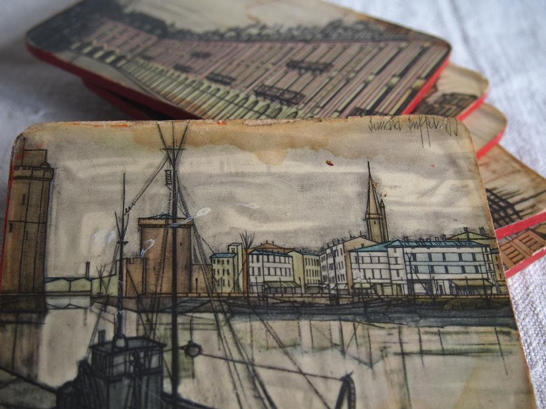 パリの画家ベルナール・ビュッフェのコースター6枚 ミッドセンチュリー /K319