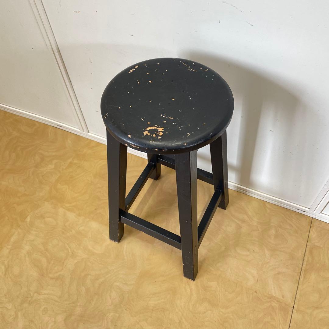 木製スツール 丸椅子 ハイスツール ビンテージ インダストリアル 黒 ブラック