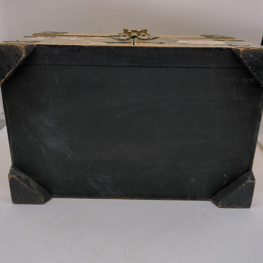 金箔装飾 花鳥模様 漆塗り　金色箱　宝石箱　骨董品　時代物　旧家　初出　蔵出