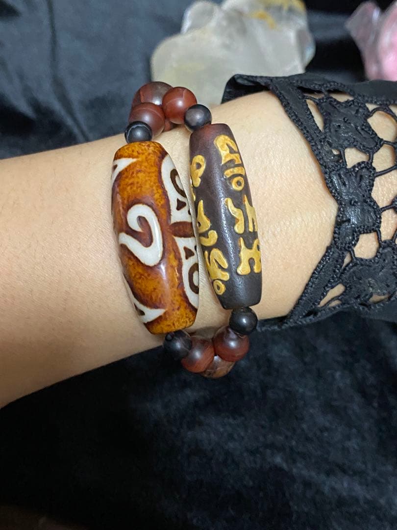 超レア希少上肯西蔵龍紋佛龍眼如意天珠と、六字真言神眼天珠アイアンタイガーアイ♡