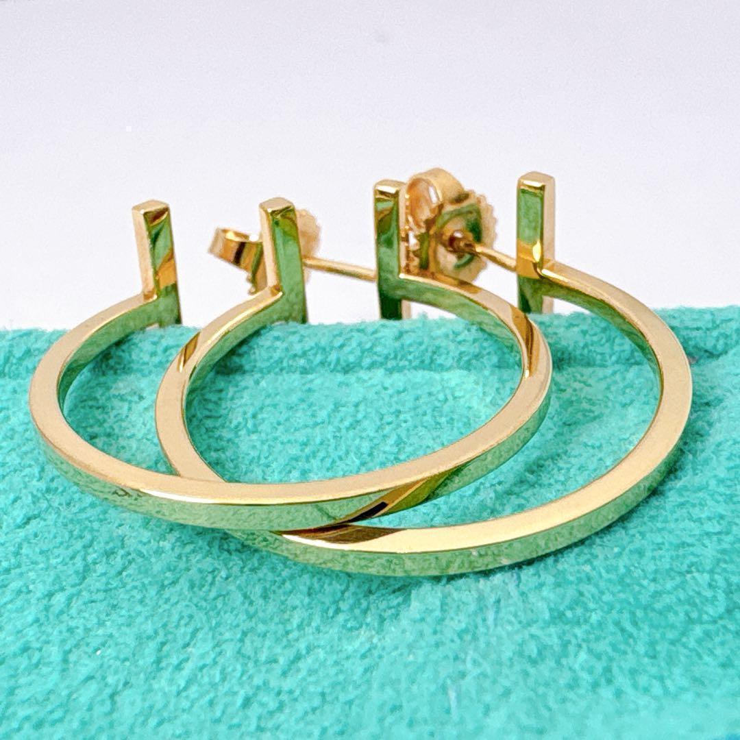 極美品 付属品付 ティファニー Tワイヤー フープ ピアス ゴールド k18