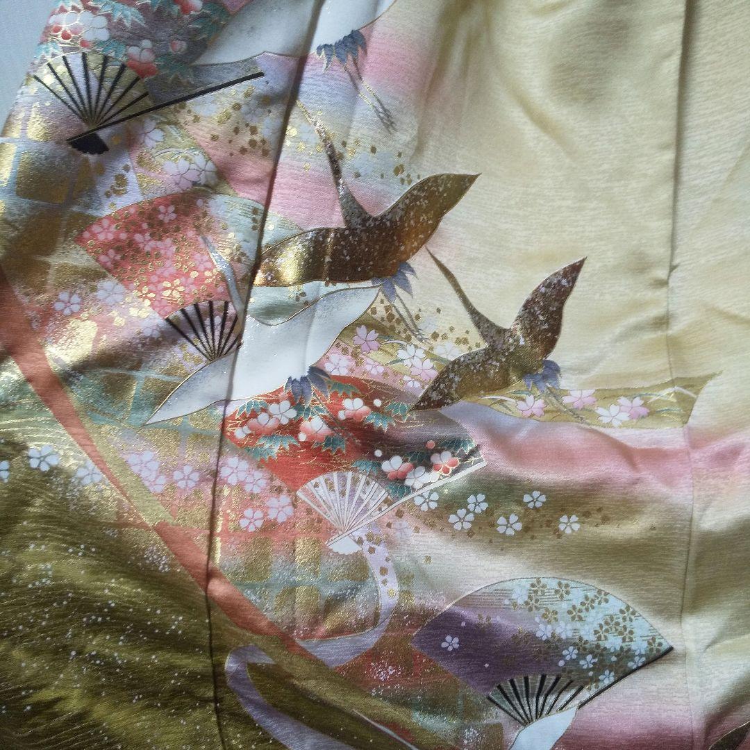 【和装】レディース(女性用) お着物 ゴールド 金の鶴 振袖 成人式