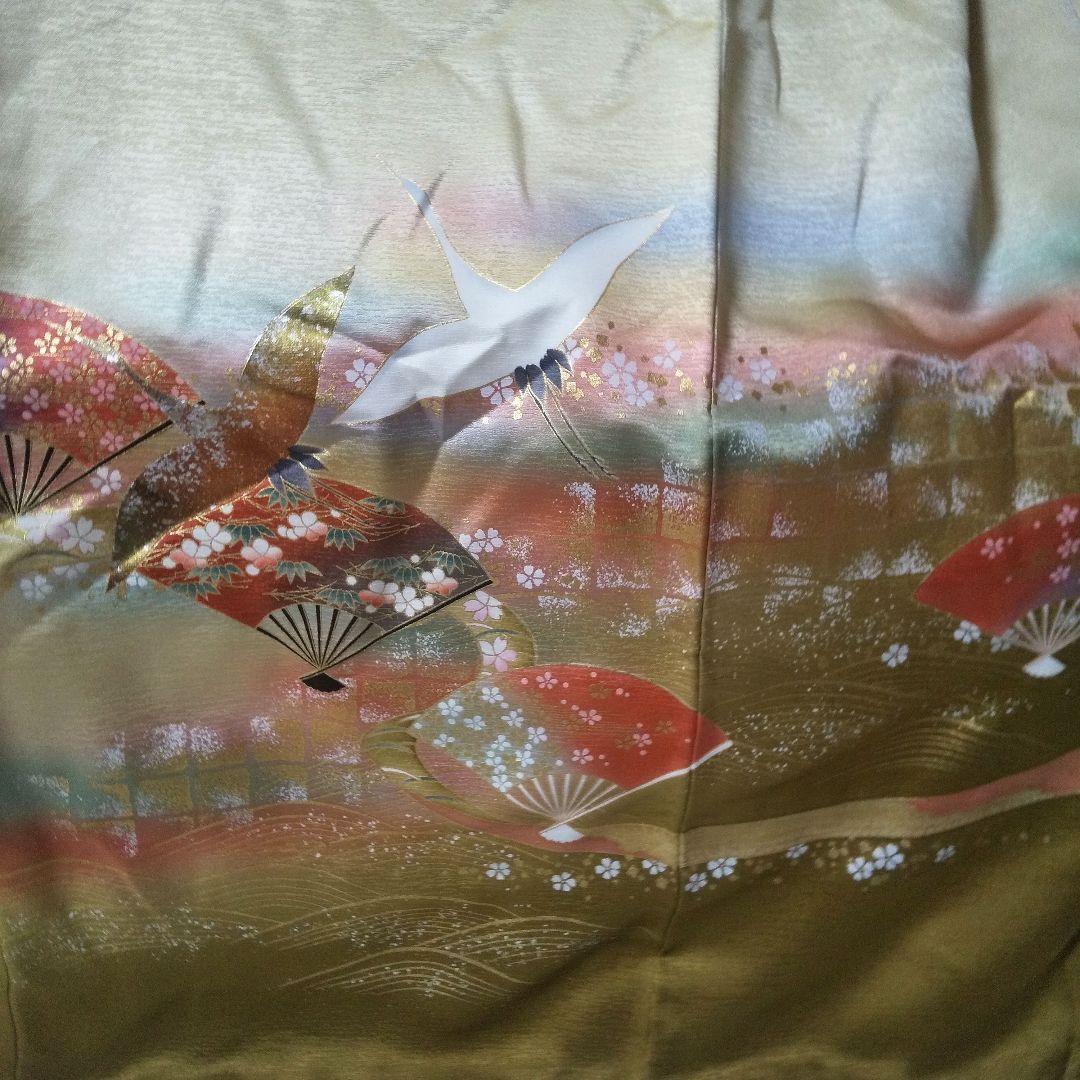 【和装】レディース(女性用) お着物 ゴールド 金の鶴 振袖 成人式