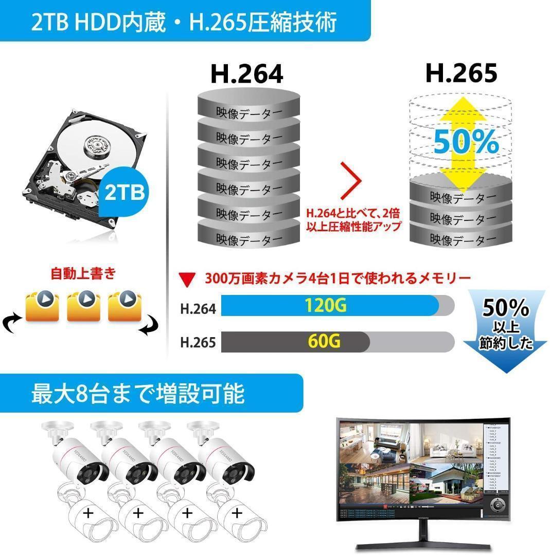 防犯カメラ 屋外 録音 POE防犯カメラ 4台