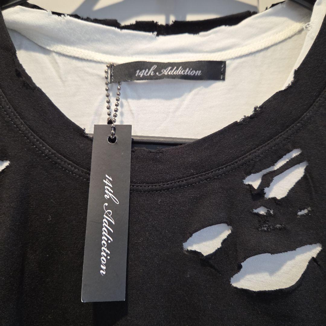 14th Addiction ダメージ加工 Tシャツ ブラック