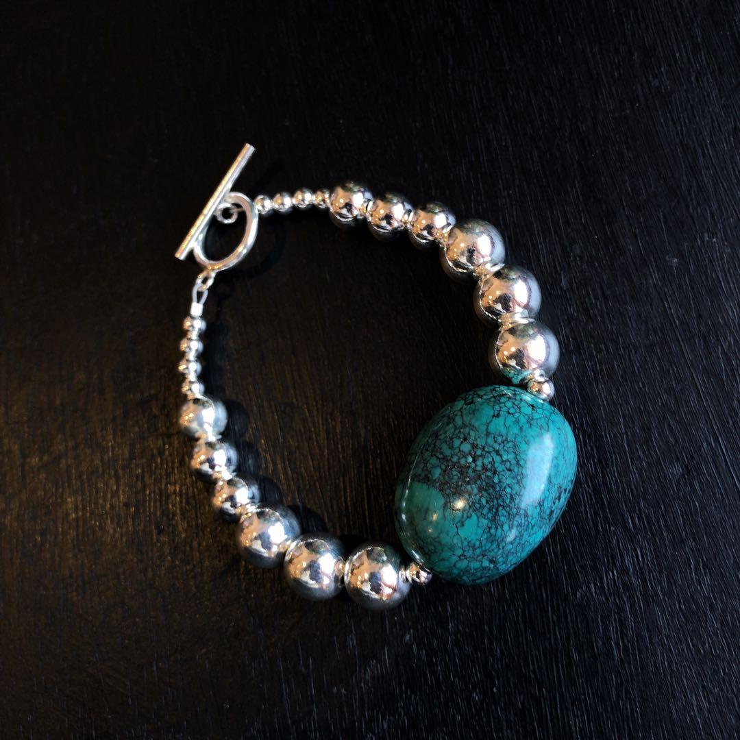 ターコイズブレスレットsilver925ナバホパールブレスレット天然石アクセサリ