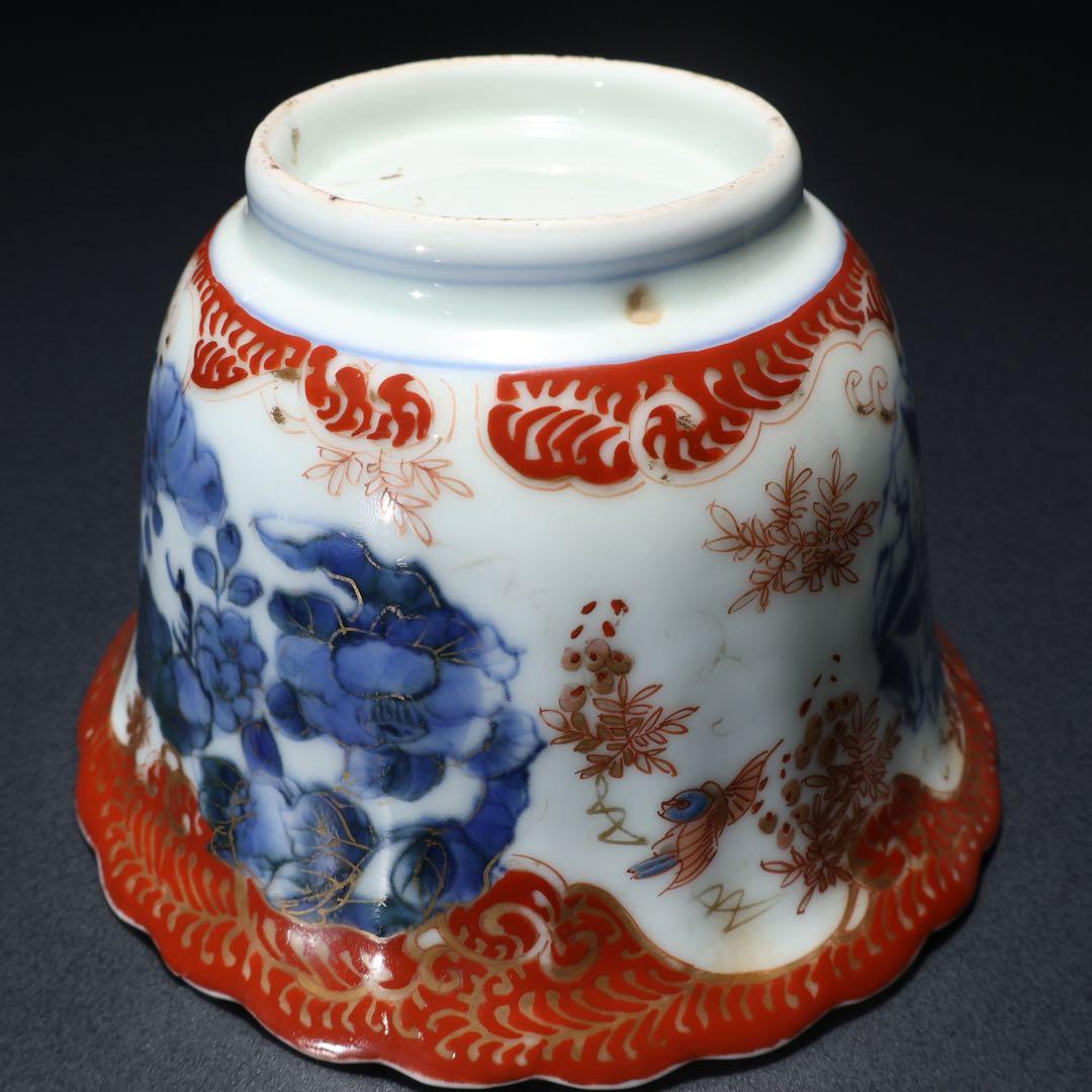 伊万里金襴手花図大向付∅13㎝　骨董　古伊万里　漆直し　R0286w3ダB