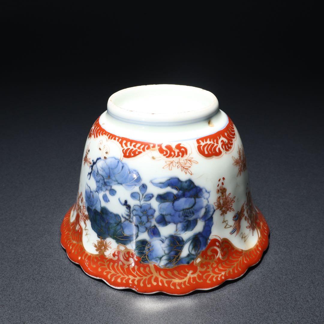 伊万里金襴手花図大向付∅13㎝　骨董　古伊万里　漆直し　R0286w3ダB