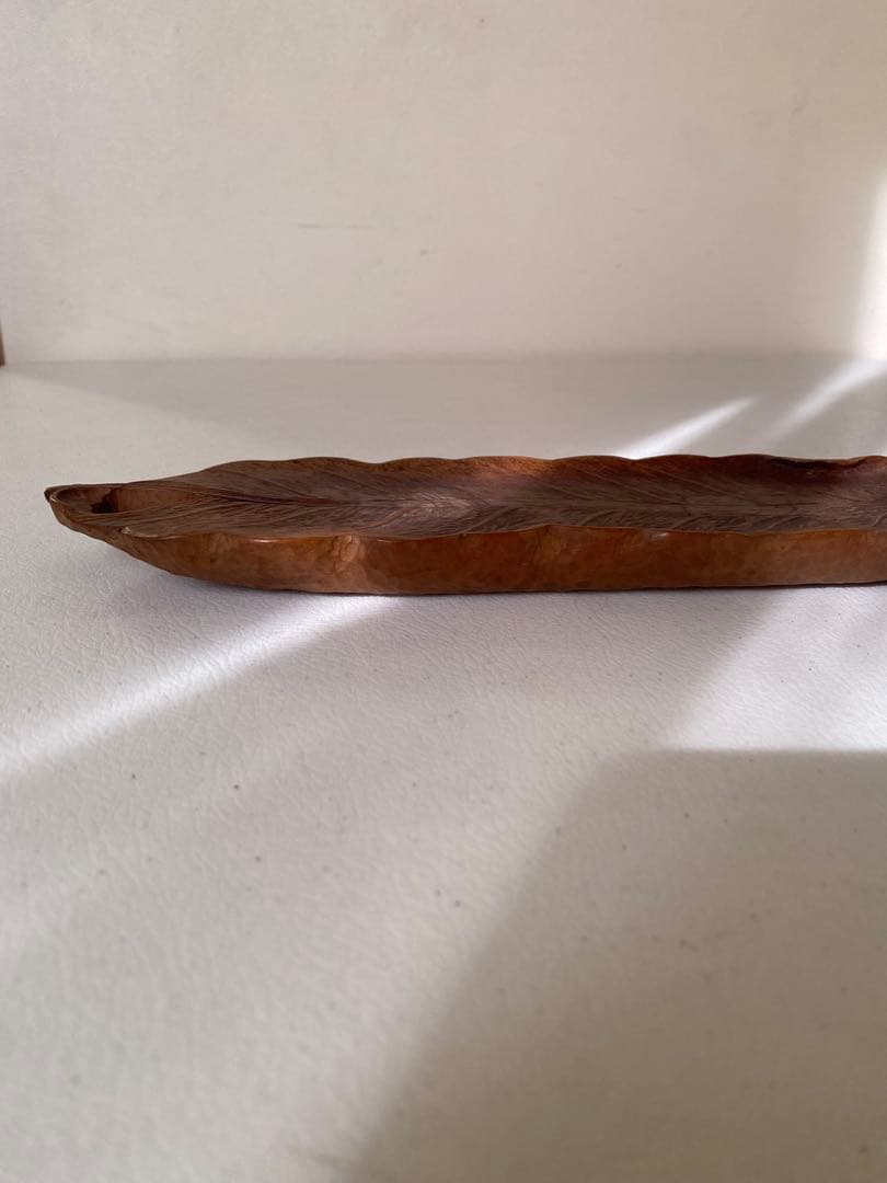 煎茶盆　木彫　在銘　葉盆　煎茶道具　茶道具