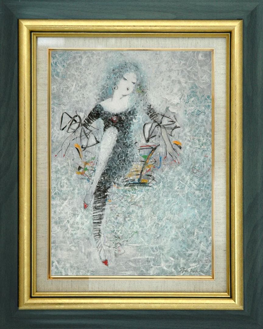 油絵 菅家令子 絵 絵画インテリア額付(白) uF6-010711 人物 女性像