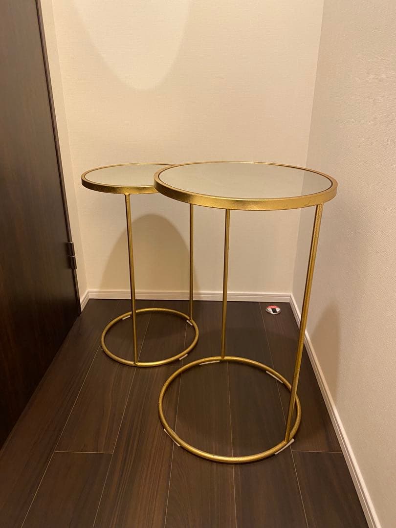 ZARA  ゴールド円形ガラスサイドテーブル2点セット