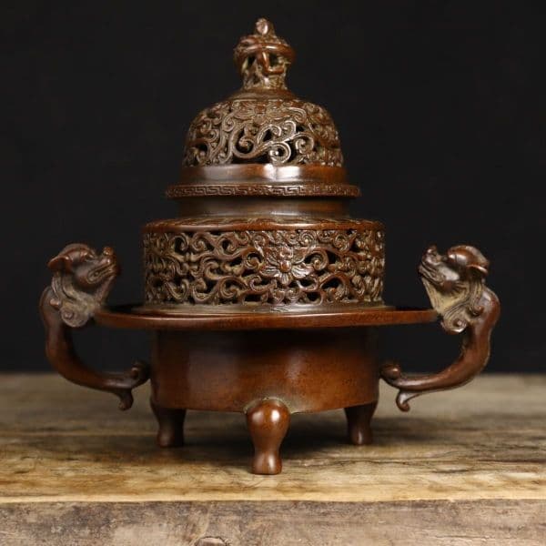 兽耳缠枝莲三足薰炉 招财炉 集财香炉 重工 希少 工芸品 美術品 置物