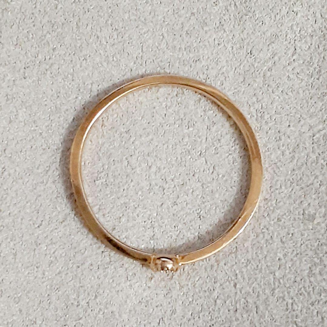 エテ K10YG レイヤード ミル打ち 1粒ダイヤモンド リング