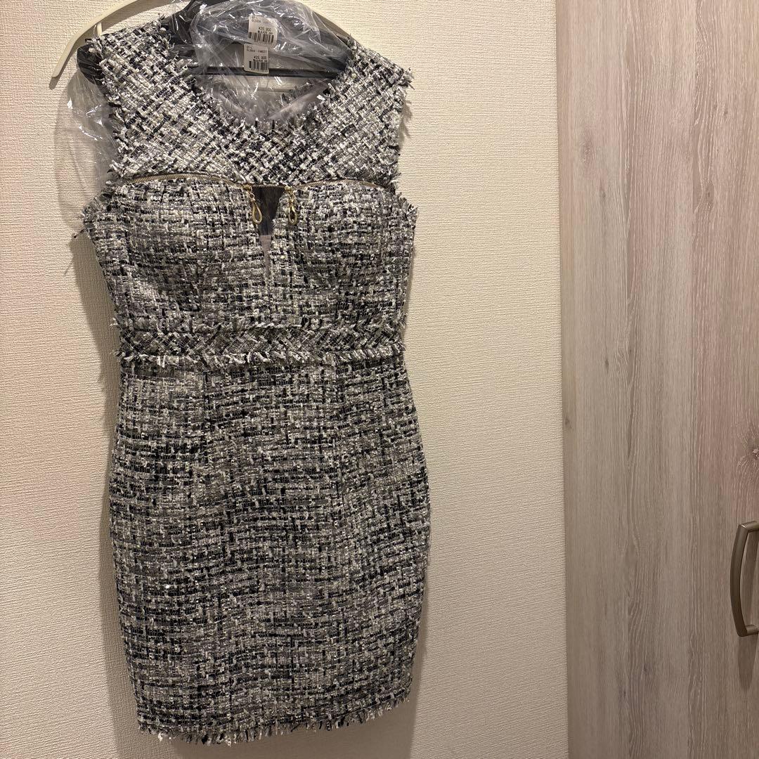 glossy ツイードｘフロントジッパータイトミニキャバドレス 完売